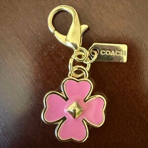 Coach Pink Enamel Flower Key Charm with Gold Hardware